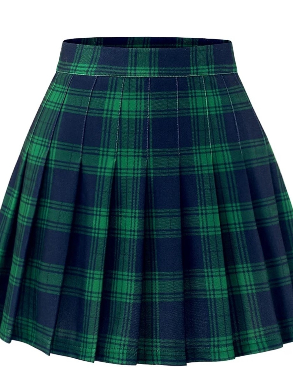 Amazon Green & Navy Plaid Pleated Skater Skirt - Picture 3 of 4